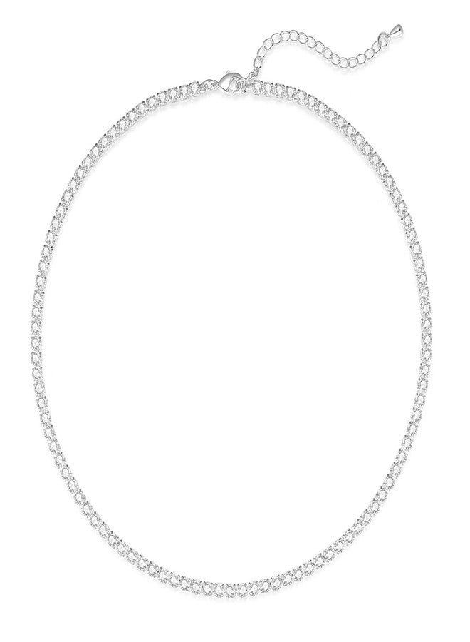 Zeffy Tennis Necklace for Women 18K Silver Plated Rhinestone Choker Necklaces Dainty Zirconia Cut Faux Diamond chain Wedding Jewelry for Women - Image 1